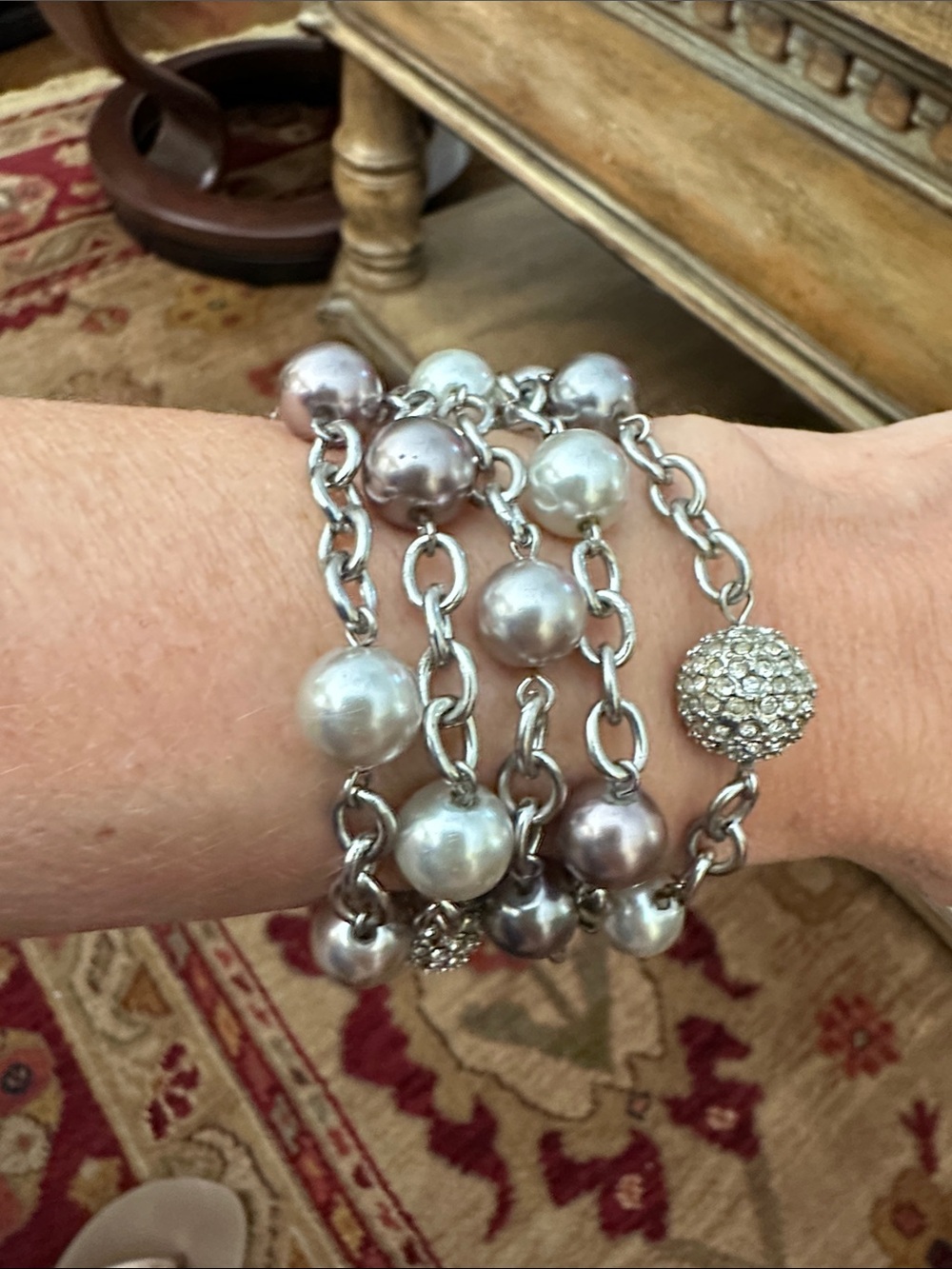Pearl and Crystal Silver-Tone Multi-Strand Bracelet